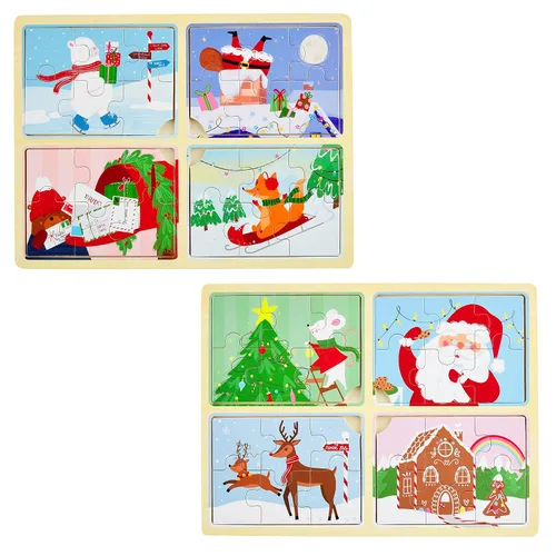Vista 2 de Mud Pie Rompecabezas navideño 4 en 1 para niños, Papá Noel, 7 1/2 "x 10 3/4