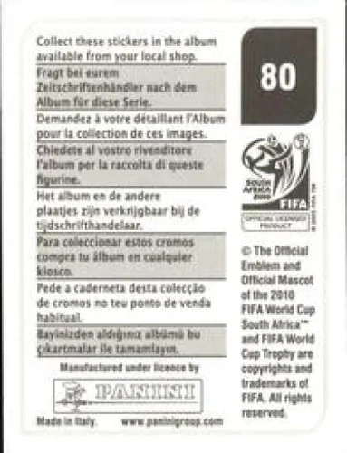 Vista 2 de Calcomanías de la Copa Mundial de la FIFA de Panini 2010 #80 Álvaro Pereira Uruguay - Adhesivo oficial de álbum de fútbol