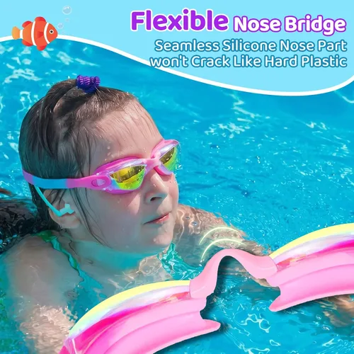 Vista 6 de Vvinca Swimming Goggles for Kids 3-15 years-2 Pack, Kids Goggles Anti-Fog/UV No Leaking Swim Goggles for Kids