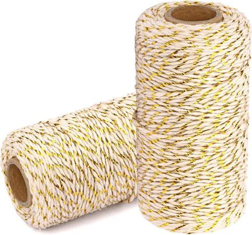 Vista 20 de Cuerda de Hilo de Algodón para Panaderos: 2 Rollos de Cordel para Manualidades Envolver Regalos - 656 Pies de Cordel Negro Blanco para Cocina