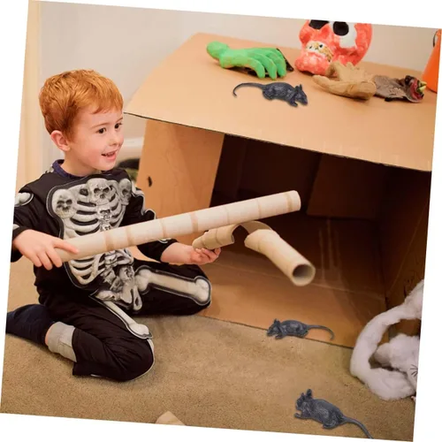 Vista 5 de BESTonZON 10 ratones falsos de plástico negro para simulación de broma de Halloween, decoración ligera para casas encantadas, fiestas y restaurantes