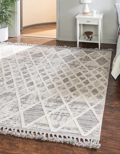 Vista 9 de Unique Loom Arlo Collection - Alfombra Cy (Runner 2' 0" x 6' 0", gris/marfil)