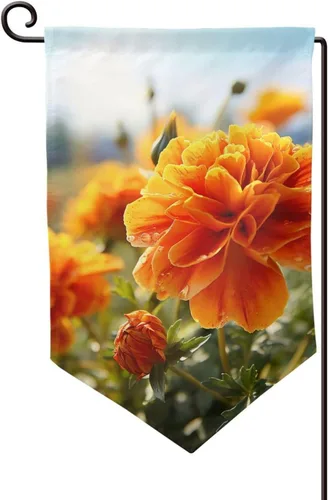Vista 9 de Banderas de jardín para exteriores, flores de caléndula, flores de otoño, bandera de jardín de 12 x 18 pulgadas, bandera de bienvenida de temporada