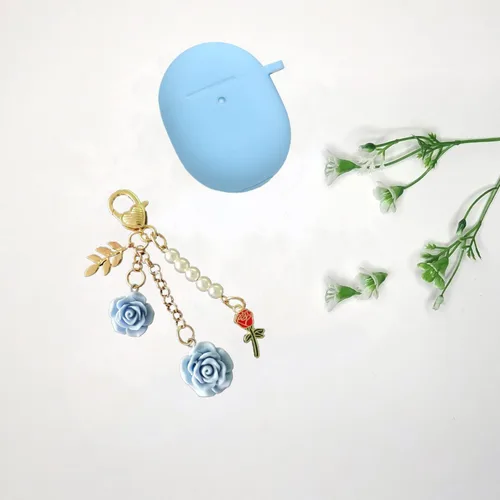 Vista 7 de Funda para Google Pixel Buds Pro con llavero, bonita funda de silicona para Pixel Buds Pro, funda de carga protectora con mosquetón de flores, Azul