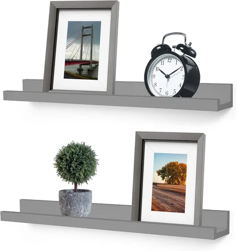 Vista 3 de Greenco Estante para fotos, juego de 2 estantes flotantes montados en la pared para dormitorio, sala de estar, cocina, baño, exhibición de Nogal