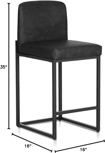 Vista 3 de Sophia & William Taburete de bar negro, altura de mostrador de 24 pulgadas con respaldo, sillas de bar modernas de piel sintética para cocina, 1