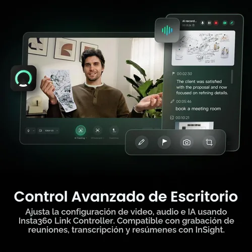 Vista 8 de Insta360 Link 2C Pro - Cámara web 4K para PC/Mac, sensor de 1/1.3 pulgadas, baja luz, marco automático, HDR, micrófonos direccionales con Blanco