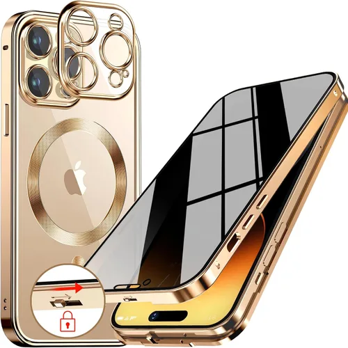 Vista 20 de Funda magnética de privacidad para iPhone 12 Pro Max con anillo de metal CD y cierre desplegable automático [compatible con MagSafe]