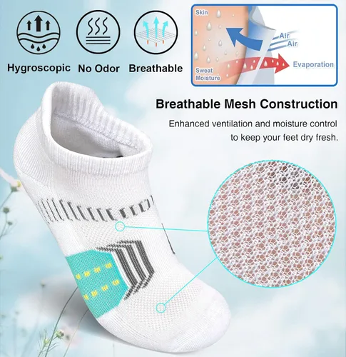 Vista 4 de Calcetines tobilleros acolchados para mujer, cómodos, antiampollas, 5 pares