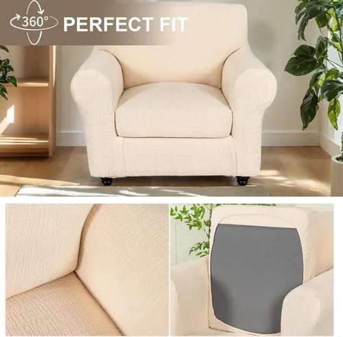 Vista 5 de Eco-Ancheng Fundas para silla, funda de sofá con funda de cojín de asiento separada con parte inferior elástica, 1 funda de asiento con brazos