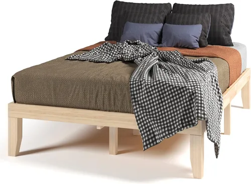Vista 9 de KOTEK Base de cama de plataforma de madera maciza de 14 pulgadas, base de colchón con soporte de listones de madera, base de cama de madera de goma
