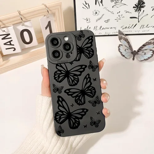 Vista 3 de Lovmooful Funda para iPhone 13 Pro Max, diseño negro, mariposas grandes Big Butterfly