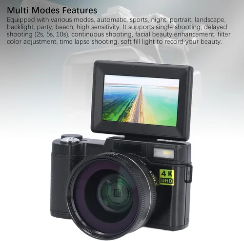 Vista 8 de Cámara digital 4K 48MP, cámara compacta para vlogging, detección de rostros, enfoque automático, antivibración, 800 mAh, 3 pulgadas, pantalla
