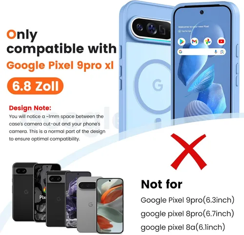 Vista 2 de Funda para teléfono Google Pixel 9 Pro XL, Compatible con Magnético, Protección contra Caídas de Grado Militar Translúcida Mate Resistente a Golpes