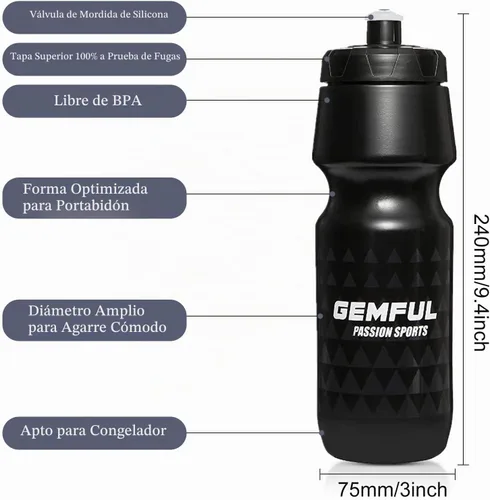 Vista 2 de GEMFUL Botella de agua para bicicleta sin BPA, 25.4 fl oz, paquete de 2 Negro