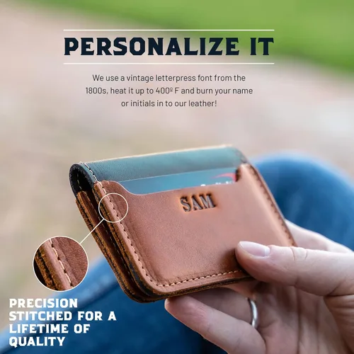 Vista 7 de The Gates Cartera plegable de cuero fino personalizado con clip para dinero (marrón)