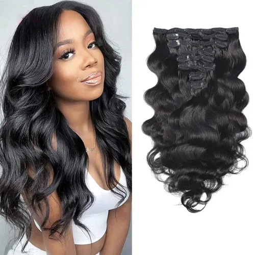 Vista 13 de Extensiones de cabello ondulado con clip, rizado natural, 100% cabello humano brasileño sin procesar, para mujeres negras (12 pulgadas)