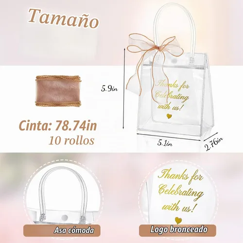 Vista 2 de Henoyso 50 bolsas de regalo transparentes, bolsa de PVC de agradecimiento