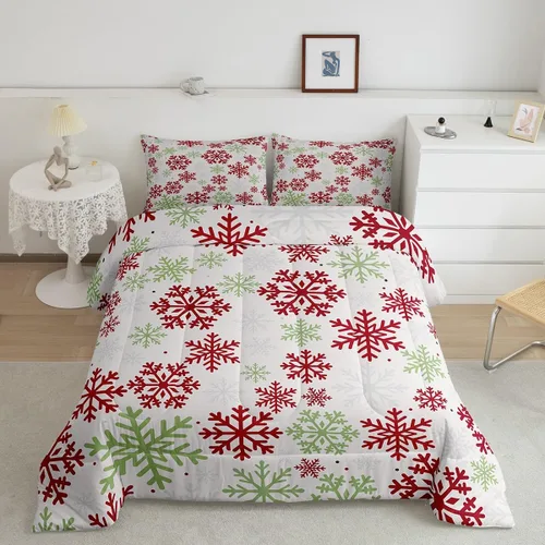 Vista 2 de Erosebridal Juego de edredón de Navidad, tamaño individual, relleno de edredón mágico de invierno con copos de nieve para adultos, niños, mujeres