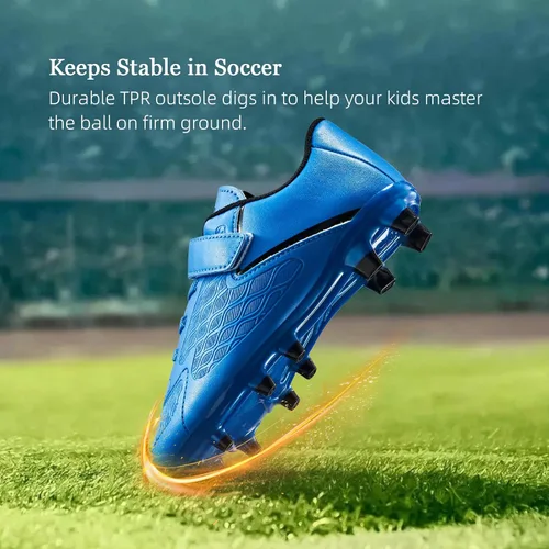 Vista 8 de LIGVIV Zapatos de fútbol para niños y niñas, sin cordones, para exteriores, terreno firme