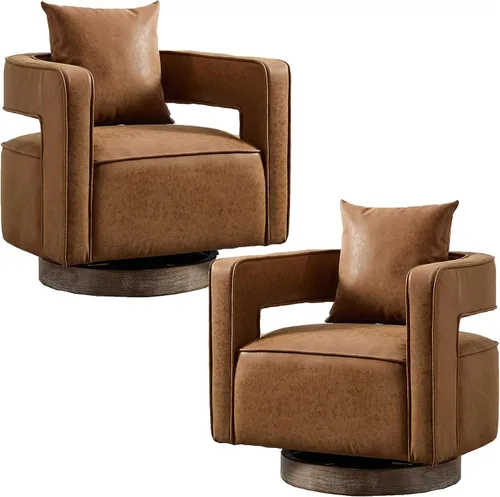 Vista 22 de Silla giratoria decorativa, silla moderna de barril para sala de estar, silla cuadrada cómoda de 360 grados con respaldo abierto, silla tapizada