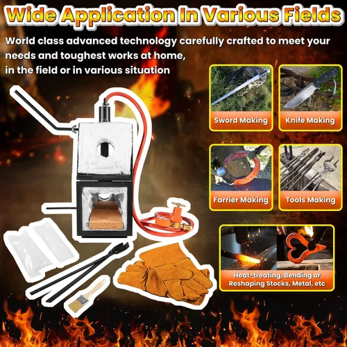 Vista 4 de Horno de forja de gas propano portátil, doble quemador de 2700 °F/2,699.6 °F Horno de forja cuadrado de gran capacidad para herrería Farrier