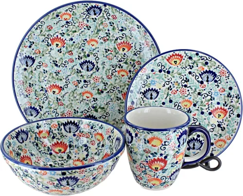 Vista 19 de Cerámica polaca Blue Rose – Juego de 4 piezas Blue Harmony – Servicio para 1-1 lugar – Ideal para cenas diarias, comidas informales o como vajilla