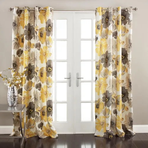 Vista 15 de Lush Decor Julie - Paneles de cortinas de ventana con aislamiento floral y ojales 100% opacas, par, 38" de ancho x 95" de largo, azul y verde Azul