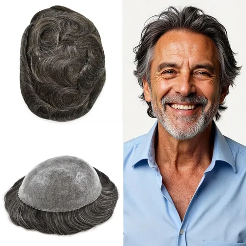 Vista 461 de Toupee para hombre 100% cabello humano real tupé para hombres 0.004 in piel de poliuretano para hombre, sistema de reemplazo de piezas de pelo