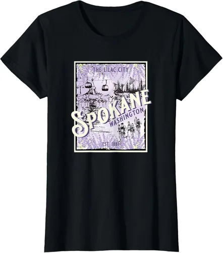 Vista 40 de Camiseta vintage Spokane Washington The Lilac City Carousel Waterfall, Negro