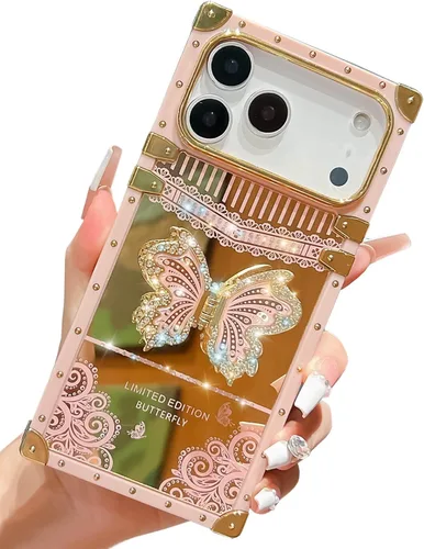 Vista 46 de Funda Rectangular de Lujo Femenina Compatible con iPhone 16 Pro Max Diseñada con Soporte de Anillo de Diamante con Función de Atril