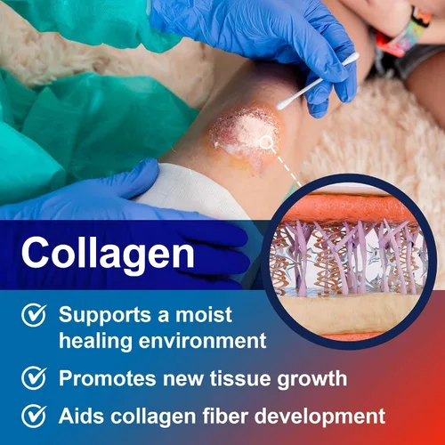 Vista 3 de Partículas de colágeno para vendaje de heridas, 0.04 oz – 5 bolsas de colágeno en polvo para curación de heridas – Bueno para quemaduras, rasguños