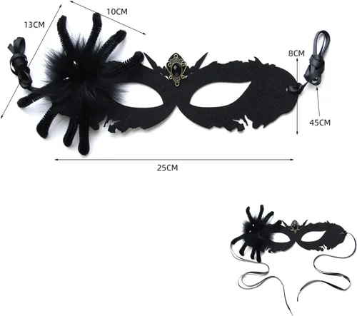 Vista 2 de Máscaras de Halloween para mascarada, de encaje veneciano, de araña, máscara negra para fiesta de Halloween