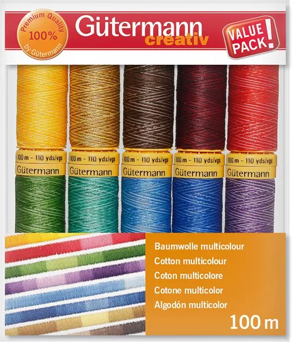 Vista 2 de Gütermann 731149-1 Juego de hilos de algodón natural 100 m x 10 carretes, multicolor, surtido