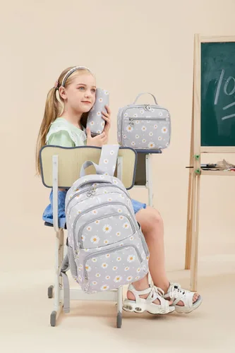 Vista 13 de goldwheat Mochilas impresas margaritas con paquete de almuerzo, estuche de lápices 3pcs, bolsa ligera resistente al agua para la escuela secundaria