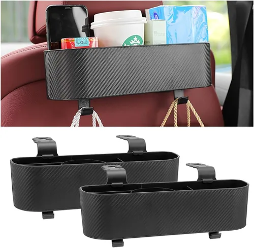 Vista 7 de BELOMI Organizador de reposacabezas del asiento trasero del automóvil con portavasos, caja de almacenamiento colgante del respaldo del asiento
