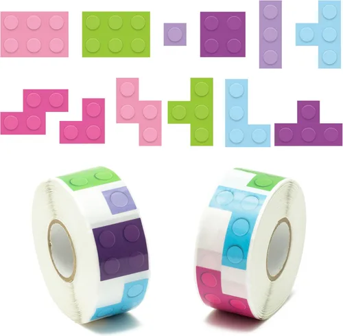 Vista 8 de 1000 calcomanías de bloque para niños, 2 rollos de papel de ladrillos surtidos autoadhesivas, calcomanías autoadhesivas para despegar y pegar