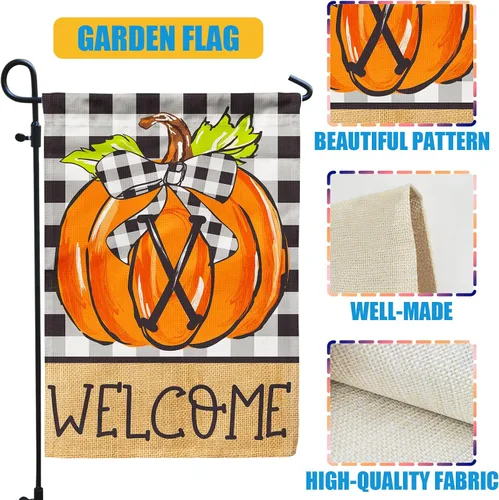 Vista 5 de PAMBO CFA72-1X - Bandera de jardín de calabaza con monograma, bandera de otoño de 12 x 18 pulgadas, doble cara para apellido familiar, inicial