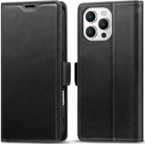 Vista 16 de KEZiHOME Funda de piel auténtica compatible con iPhone 16, con bloqueo RFID, con soporte para tarjetas, función atril magnético, funda protectora