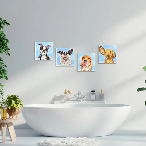 Vista 5 de KLVOS Obra de arte abstracta de cachorros, pintura de perros, imágenes divertidas de animales, decoración de pared, impresión en lienzo, galería