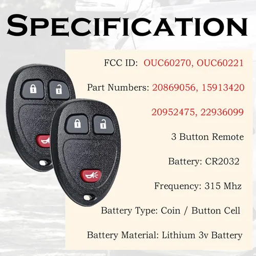 Vista 2 de SUPALAND Llavero remoto de repuesto para Chevy Silverado 1500 2500 Tahoe Suburban Avalanche Equinox GMC Sierra Acadia Yukon XL 2007 2008 2009 2010