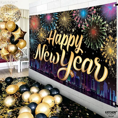 Vista 6 de KatchOn, Cartel XtraLarge de Feliz Año Nuevo – 72 x 44 pulgadas Fondo de fuegos artificiales de Año Nuevo para decoraciones de Año Nuevo 2026