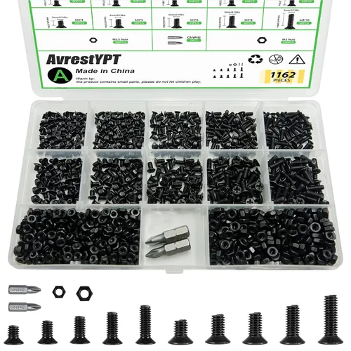 Vista 16 de 1715Pcs M2 M3 M4 M5 Screw Kit - 3D Printer Mini Screw, Allen Head/Flat Head/Countersunk Bolt/Screws, Metric Bolts Assortment, Black Nuts and Bolts