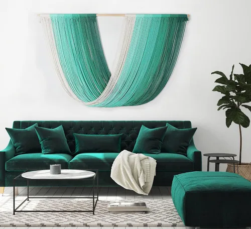 Vista 6 de EISKBC Colgante de pared de macramé grande, decoración de pared de macramé tejido, arte de pared de hilo bohemio con borlas, decoración moderna