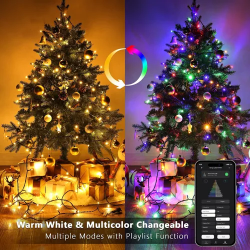 Vista 2 de BrizLabs - Luces de Navidad inteligentes, 100 luces LED que cambian de color, 33 pies, control por aplicación/voz, luces de árbol de Navidad