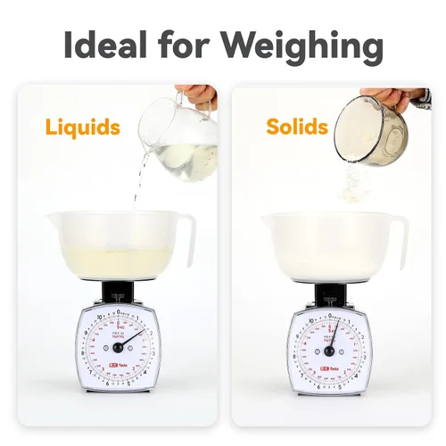 Vista 4 de Tada - Báscula analógica de alimentos de 11 libras con esfera mecánica Taza de medición extraíble, función de tara