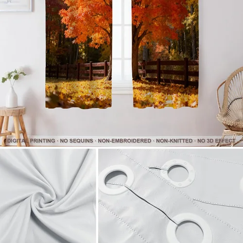 Vista 272 de Shrahala Orange Autumn Autumn Blackout Curtain Tiers, Fall Kitchen Valance Light Blocking Tier Drapes with Rod Pocket, 2 Pack 26 X 24 in