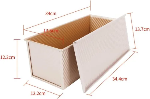 Vista 2 de CANDeal Molde para pan Pullman corrugado dorado con tapa, molde para tostadas comerciales antiadherentes para hornear, juego de latas de acero al