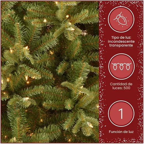 Vista 6 de Árbol de Navidad, abeto de aspecto real, con bisagras, con 1200 luces claras, de National Tree 500 luces transparentes, 1,462 puntas, incluye