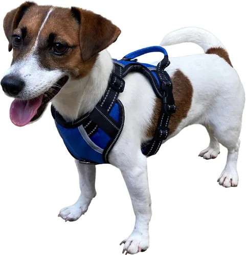 Vista 14 de Arnés antitirones para perro pequeño con 2 hebillas de liberación rápida y mango de fácil control, chaleco suave reflectante sin estrangulamiento
